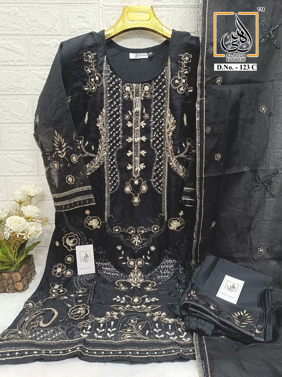 Al Huda 123 A To D Organza Embroidery Pakistani Readymade Suits Wholesale Market In Surat